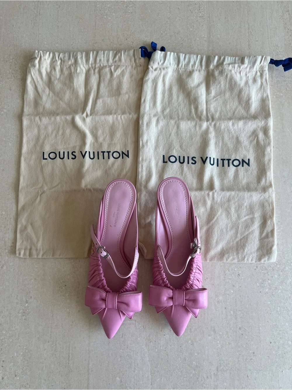 Louis Vuitton Pink Bow Pointed-Toe Slingback Mules